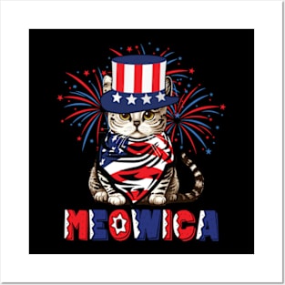 Funny 4th Of july Cute Meowica Cat For Women Men Kids Teen Posters and Art